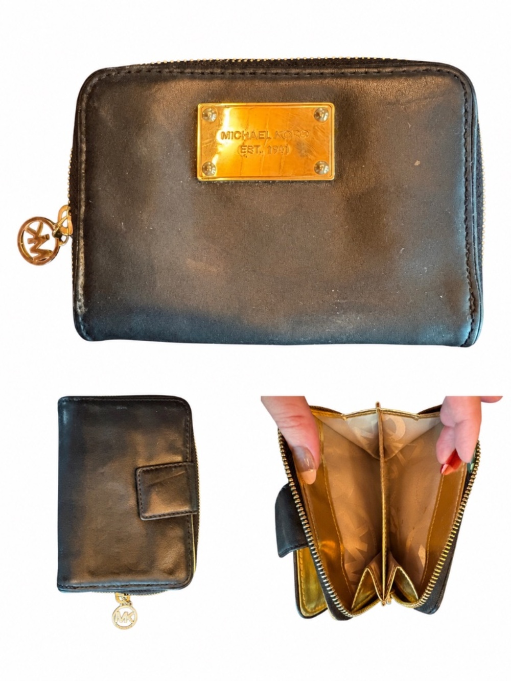 Michael Kors Black Leather Zip Around Organizer Wallet Garage Blowout